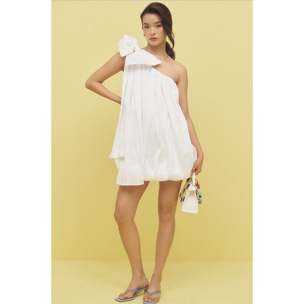 Bardot Razia White One Shoulder Bow Bubble Mini Dress‎ NWT 6